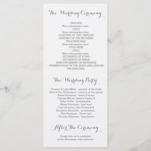 Rosa Blume Elegantes Hochzeitsprogramm für Wasserf Programm (Rückseite)