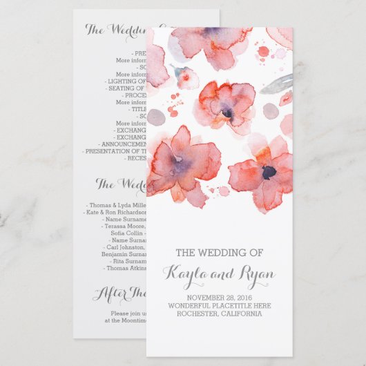 Rosa Blume Elegantes Hochzeitsprogramm für Wasserf Programm (Vorne/Hinten)