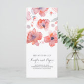 Rosa Blume Elegantes Hochzeitsprogramm für Wasserf Programm (Stehend Vorderseite)