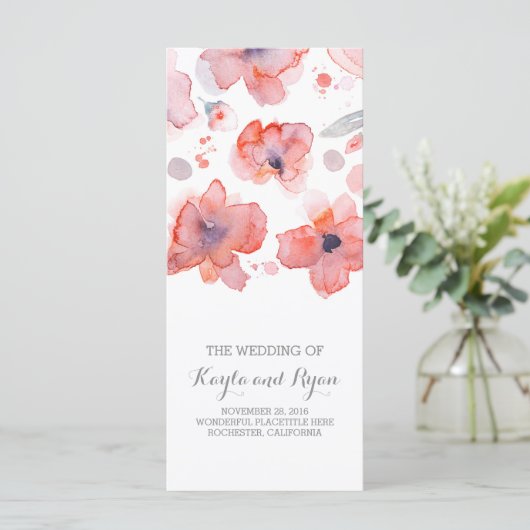Rosa Blume Elegantes Hochzeitsprogramm für Wasserf Programm (Stehend Vorderseite)