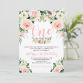 Rosa Blume erste Geburtstagsfeier Einladung (Stehend Vorderseite)