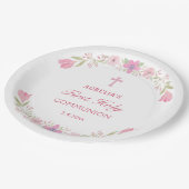 Rosa Blume Erste Kommunalrunde Pappteller (Schrägansicht)