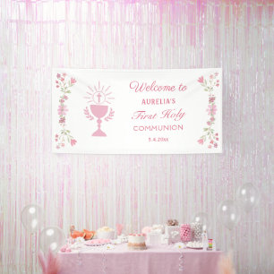 Rosa Blume Erste Kommune Willkommen Banner