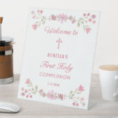 Rosa Blume Erste Kommune Willkommen Sockelschild (In Situ)