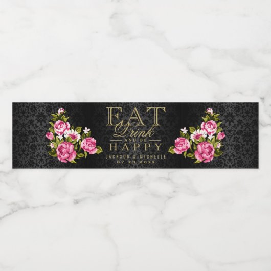 Rosa Blume - essen, trinken und sein (Ihren Text h Wasserflaschenetikett (Einzelnes Label)