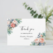 Rosa Blume Eukalyptus Wedding Dankeskarte (Stehend Vorderseite)