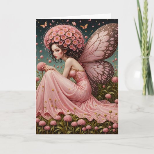 Rosa Blume Fairy Karte (Vorderseite)