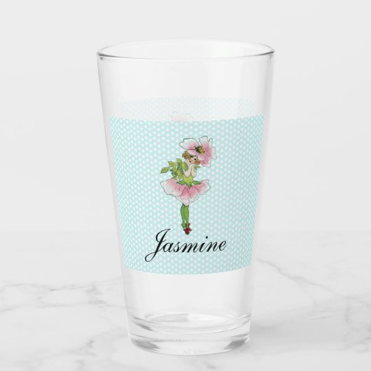 Rosa Blume Fairy Personalisiert Glas (Rückseite)