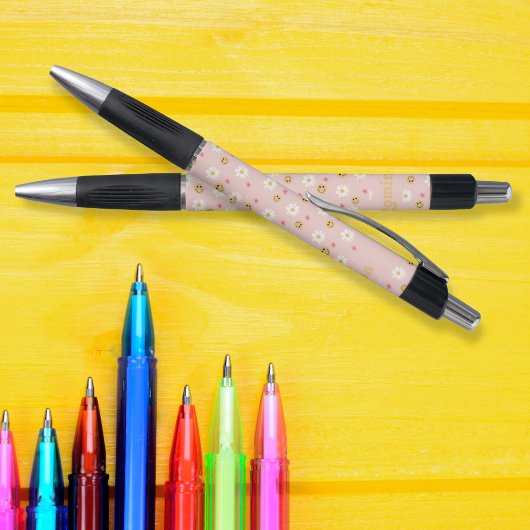 Rosa Blume Farbiges Retromuster personalisiert Kugelschreiber