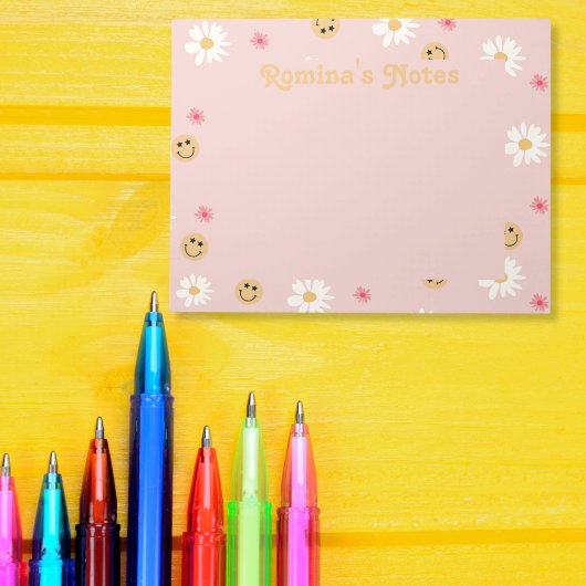 Rosa Blume Farbiges Retromuster personalisiert Notizblock