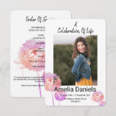 Rosa Blume Feier des Lebens Fotokarte Einladung (Vorne/Hinten)