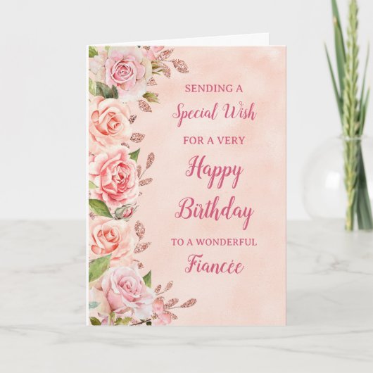 Rosa Blume Fiancée Birthday Card Karte (Vorderseite)