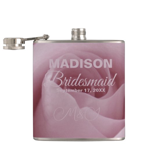 Rosa Blume Floral Bridesmaid Flachmann (Geöffnet)