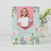 Rosa Blume Foto Bestätigung Einladung (Stehend Vorderseite)