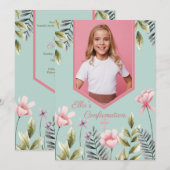 Rosa Blume Foto Bestätigung Einladung (Vorne/Hinten)