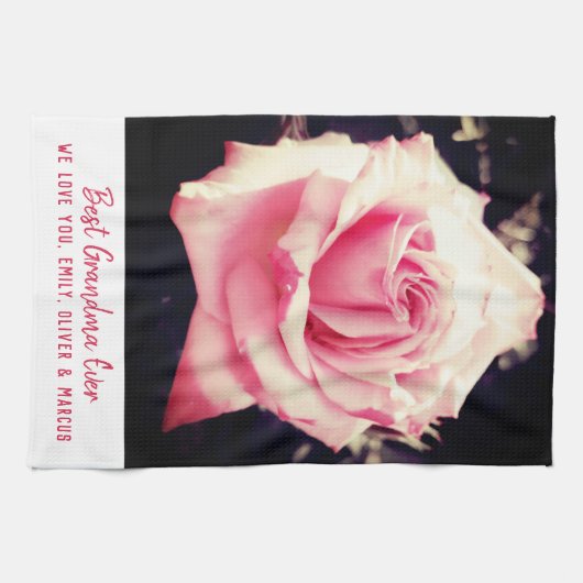 Rosa Blume Foto Bestes Oma-Script Geschirrtuch (Horizontal)