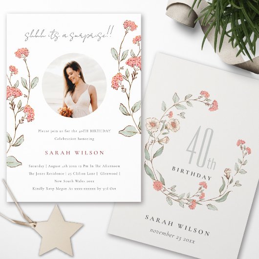 Rosa Blume Foto Überraschung jedes Alter Geburtsta Dankeskarte