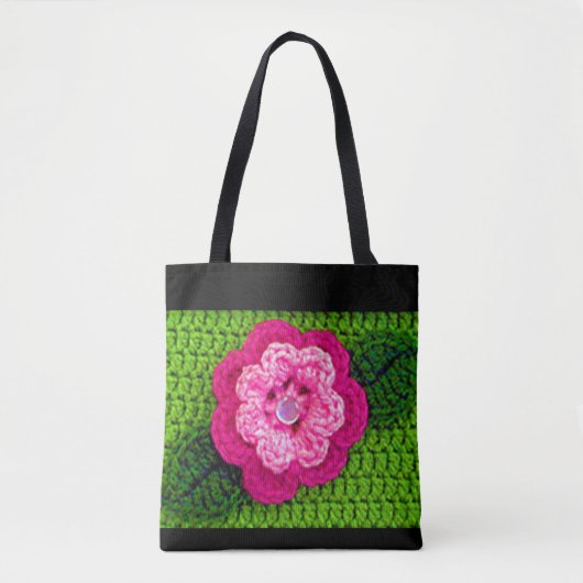 Rosa Blume Frühjahr Grün Kunsthandwerk Crochet Pri Tasche (Vorderseite)