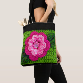 Rosa Blume Frühjahr Grün Kunsthandwerk Crochet Pri Tasche