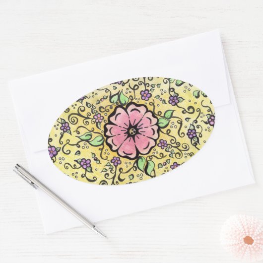 Rosa Blume - Frühjahr Ovaler Aufkleber (Umschlag)