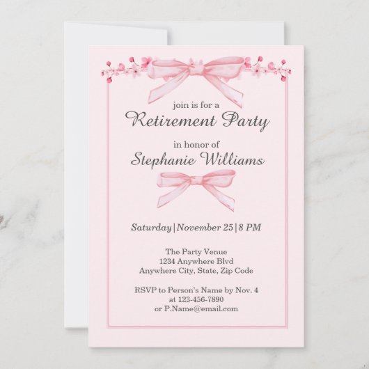 Rosa Blume für das Ruhestand von Frauen - Party Einladung (Vorderseite)