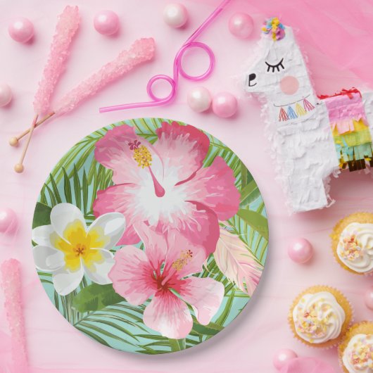 Rosa Blume für tropischen Hibiskus Pappteller (Party)