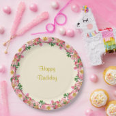 Rosa Blume Garland auf Elfenbein Glückwunsch zum G Pappteller (Party)