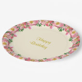 Rosa Blume Garland auf Elfenbein Glückwunsch zum G Pappteller (Schrägansicht)