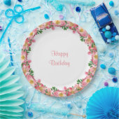 Rosa Blume Garland auf White Happy Birthday Pappteller (Party)