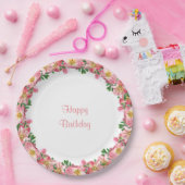 Rosa Blume Garland auf White Happy Birthday Pappteller (Party)