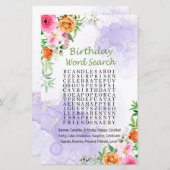 Rosa Blume Geburtstag Word Search Game (Vorne/Hinten)