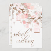 Rosa Blume & Geburtstage 16 . Geburtstag Einladung (Vorne/Hinten)