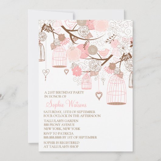 Rosa Blume & Geburtstage Einladungen (Rückseite)