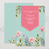 Rosa Blume Geburtstagsparty Einladung (Vorne/Hinten)