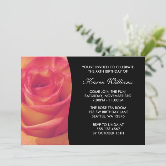 Rosa Blume Geburtstagsparty Einladung (Stehend Vorderseite)