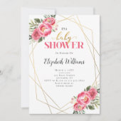 Rosa Blume Geometric Frame Baby Dusche Einladung (Vorderseite)