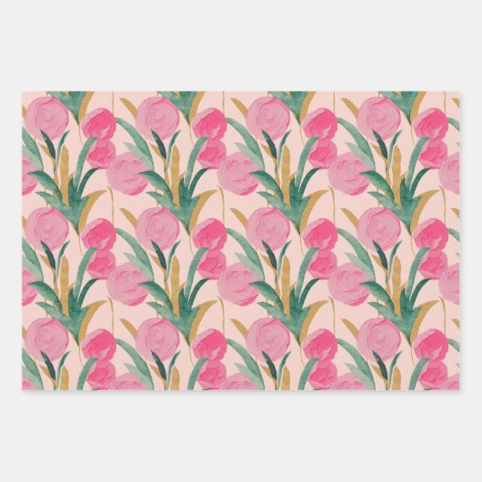 Rosa Blume Geschenkpapier Set (Vorderseite)