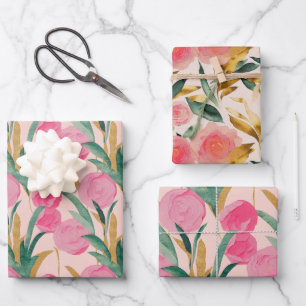 Rosa Blume Geschenkpapier Set