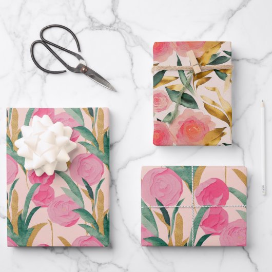 Rosa Blume Geschenkpapier Set (Vorderseite)
