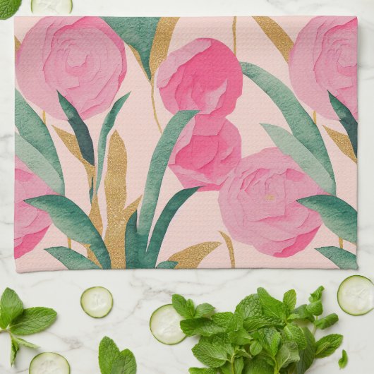 Rosa Blume Geschirrtuch (Gefaltet)