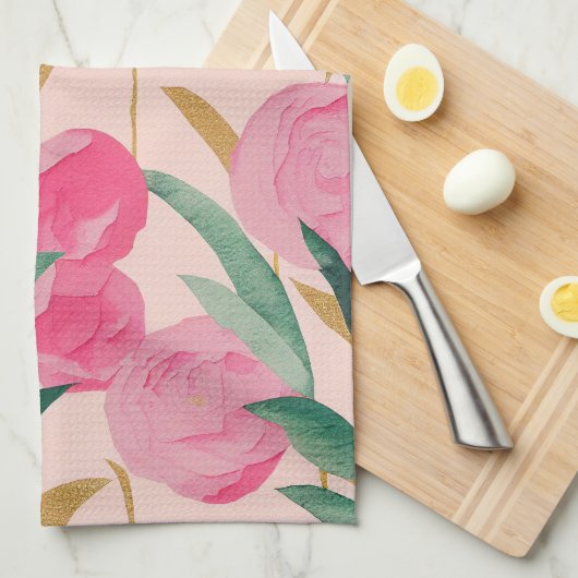 Rosa Blume Geschirrtuch (Viertel Falte)