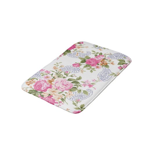 Rosa Blume Geschnittene Blätter Badematte (Schrägansicht)