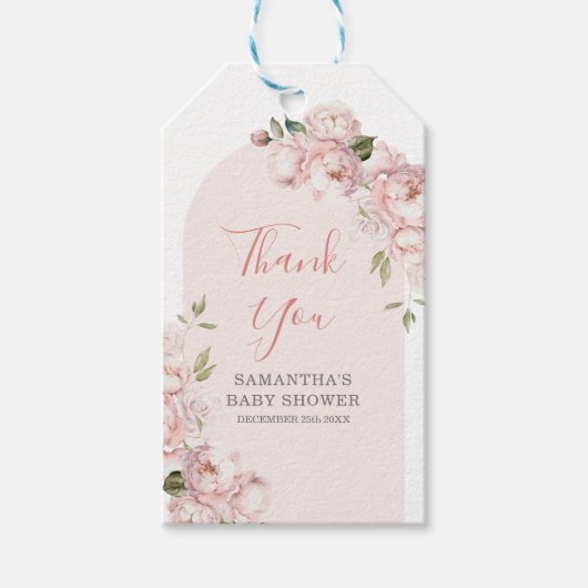 Rosa Blume Girl Baby in Bloom Danke Geschenkanhänger (Vorderseite)