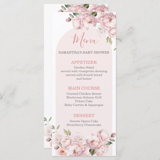 Rosa Blume Girl Baby Shower Baby im Bloom Menü Menükarte (Vorne/Hinten)