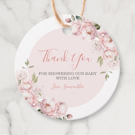 Rosa Blume Girl Baby Shower Baby in Bloom Geschenkanhänger (Vorderseite)