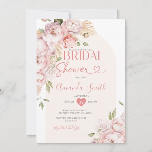 Rosa Blume Girl Brautparty Grüne Einladung (Vorderseite)