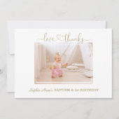 Rosa Blume Girl Foto 1. Geburtstag Taufe Dankeskarte (Vorderseite)