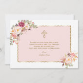 Rosa Blume Girl Foto 1. Geburtstag Taufe Dankeskarte (Rückseite)