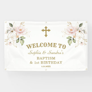Rosa Blume Girls Twins 1. Geburtstag Begrüßungszei Banner