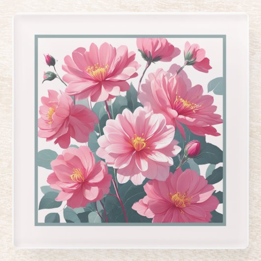 Rosa Blume Glasuntersetzer (Vorderseite)